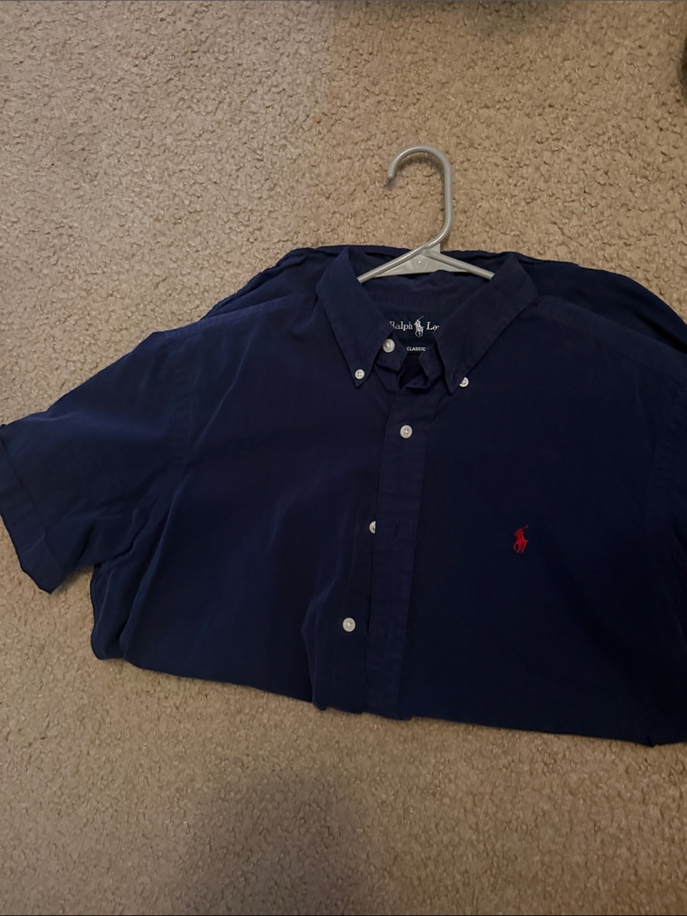 Ralph Lauren Navy Short-Sleeve Button-Down Shirt with Red Pony